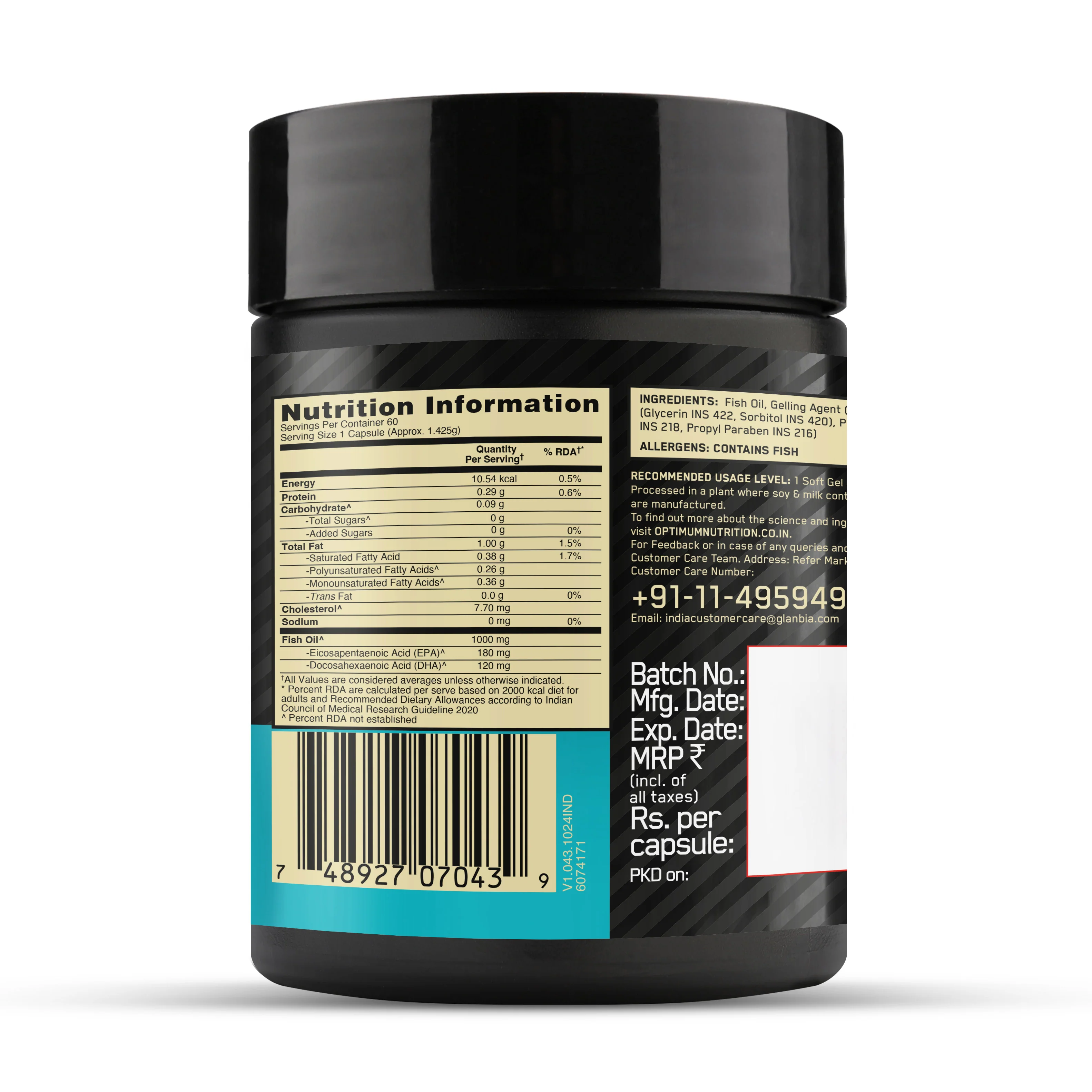 Optimum Nutrition (ON) Fish Oil - 60 Capsules, 1000 mg Fish Oil, 180 mg EPA, 120mg DHA - Image 6