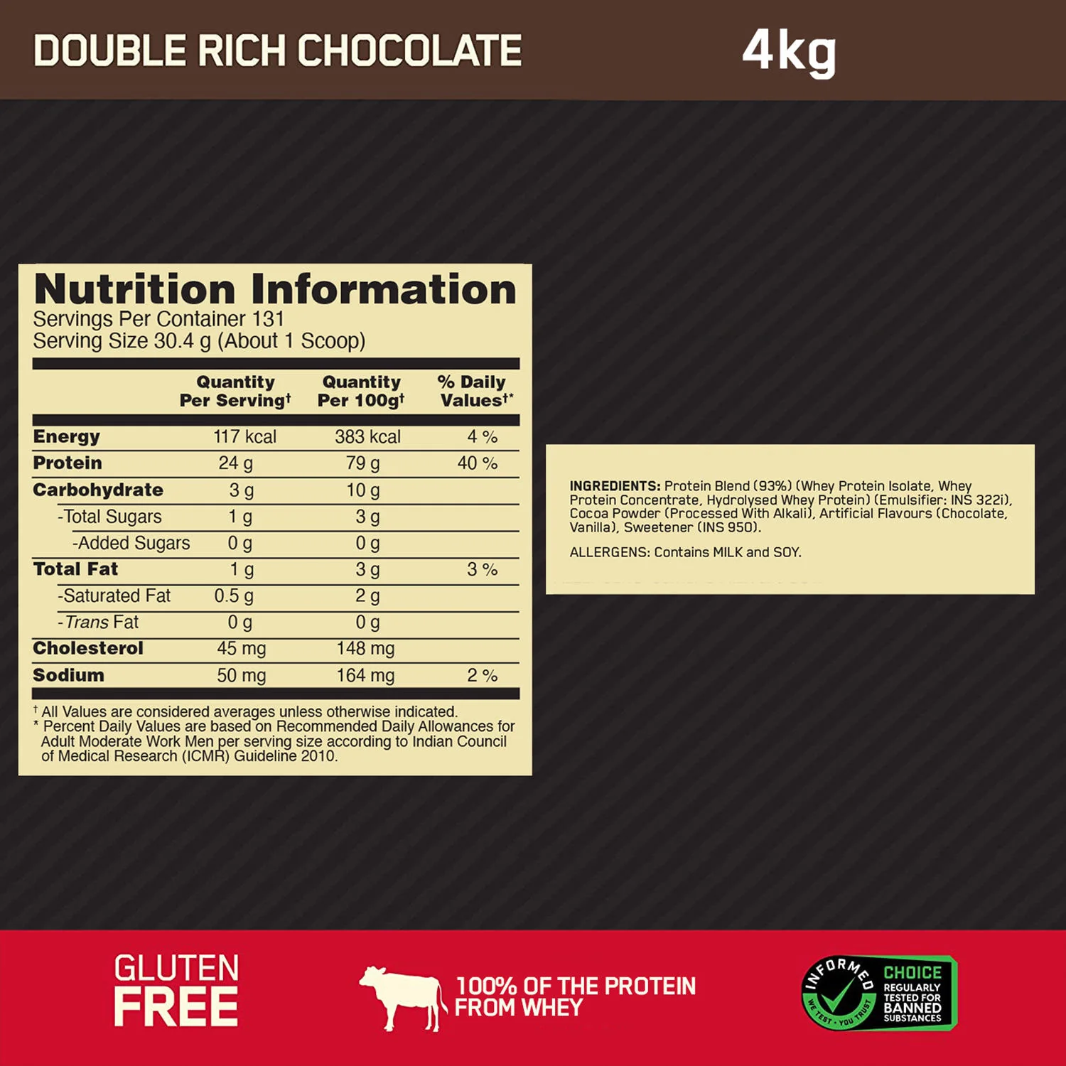 Gold Standard 100% Whey Protein Powder Double Rich Chocolate 4 kg and Micronised Creatine Powder Unflavoured 250 g - Image 6
