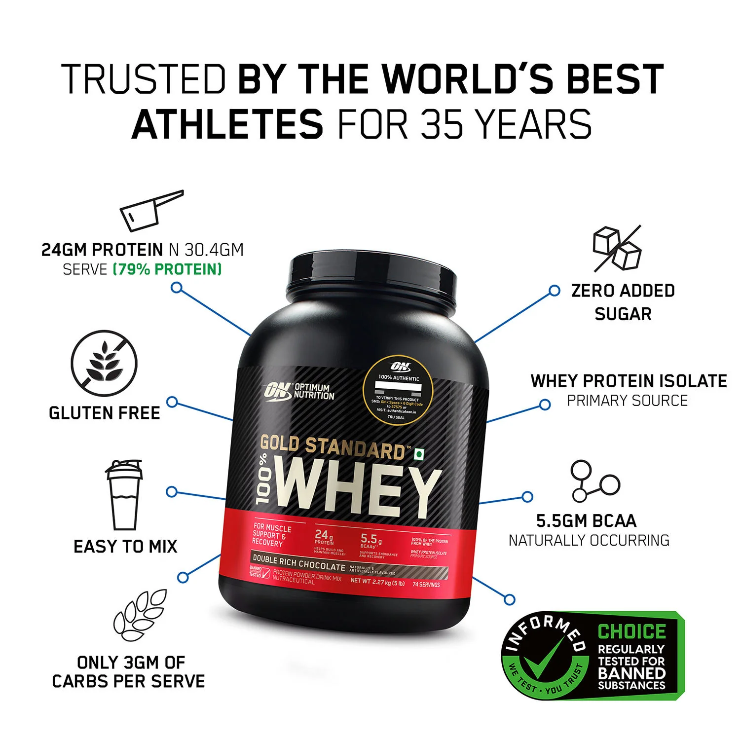 Gold Standard 100% Whey Protein Powder  Double Rich Chocolate  4 kg and Micronized Creatine Powder Unflavoured 100 g - Image 3