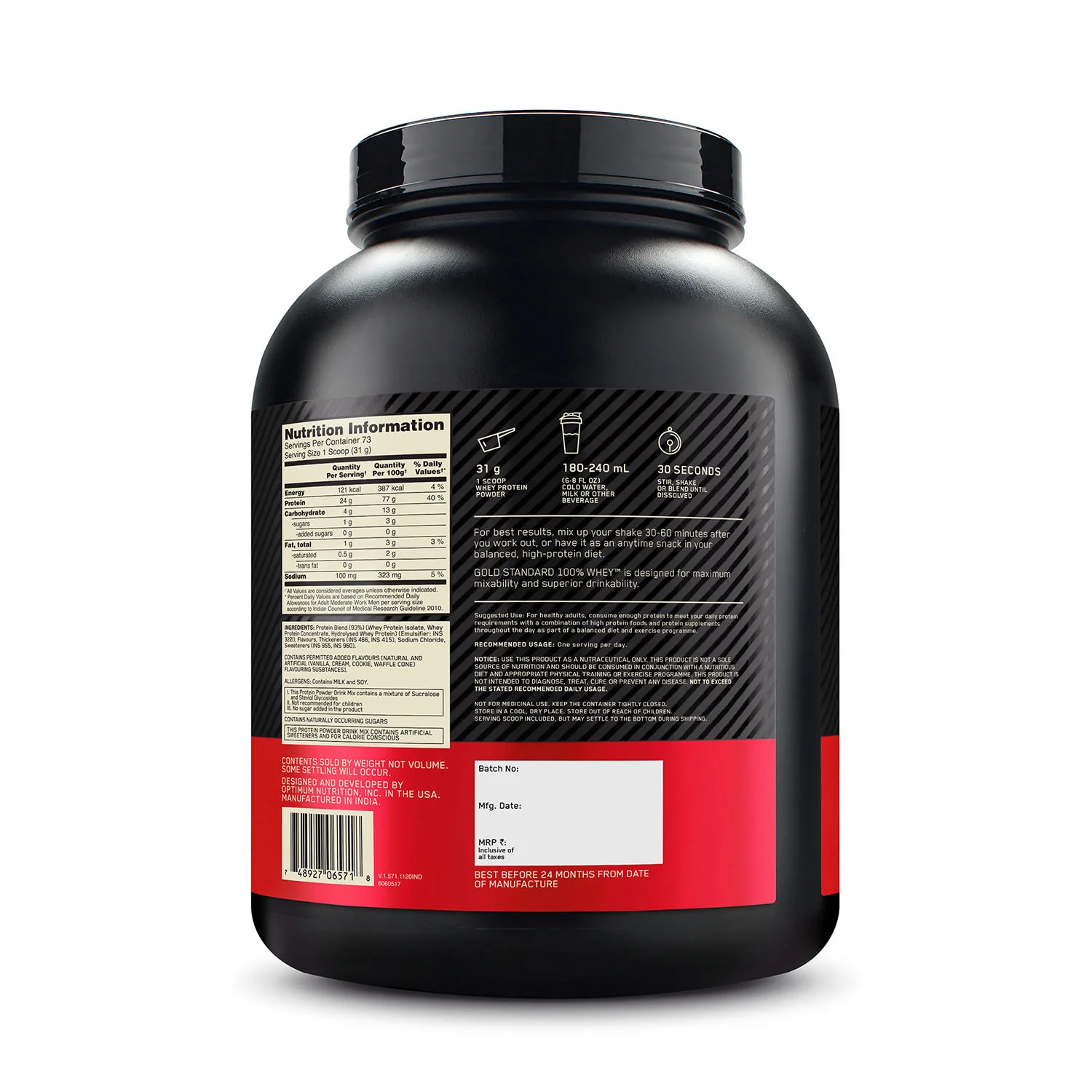 Gold Standard 100% Whey Protein Powder Vanilla Ice Cream 5 lbs and Micronised Creatine Powder Unflavoured 250 g - Image 9