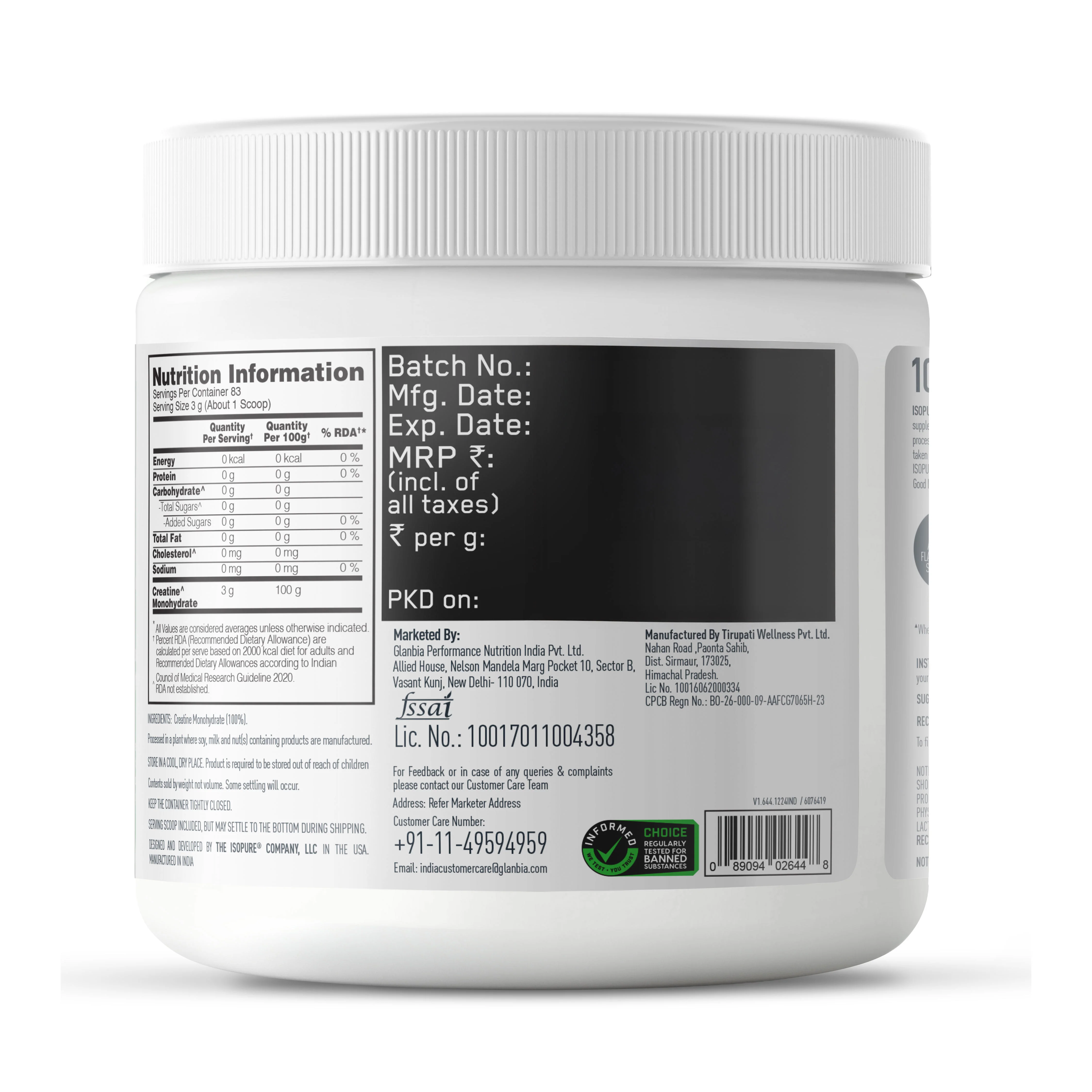 Isopure 2 kg Chocolate + Isopure 100% Creatine Monohydrate Micronized, 250g - Image 22