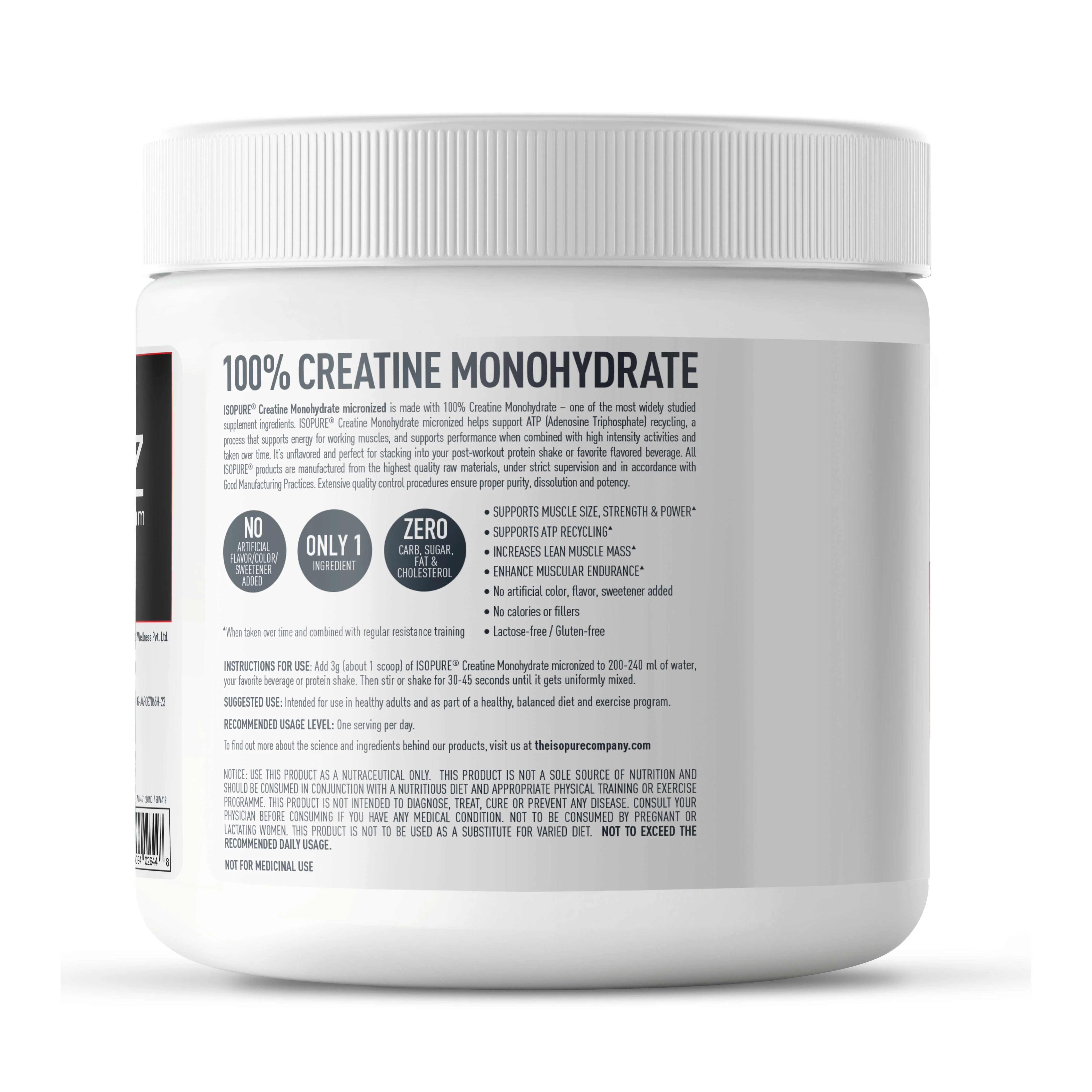 Isopure 100% Creatine Monohydrate Micronized, 250g- 83 servings, Increase Lean Muscle Mass, Enhances Muscular Endurance - Image 9