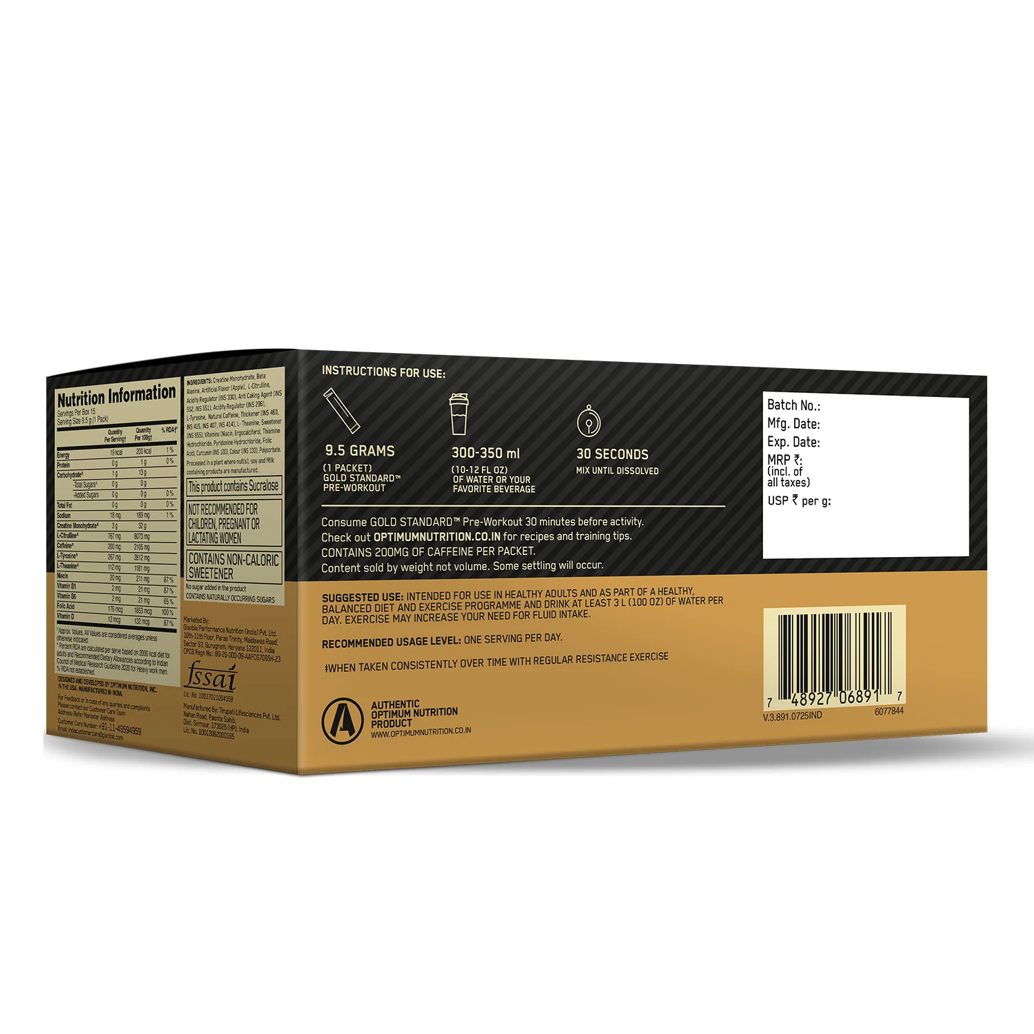 Optimum Nutrition (ON) Gold Standard Pre-Workout- 142.5g/15 single serve packs (Green Apple Flavor), For Energy, Focus, Power, Endurance & Performance - Image 8