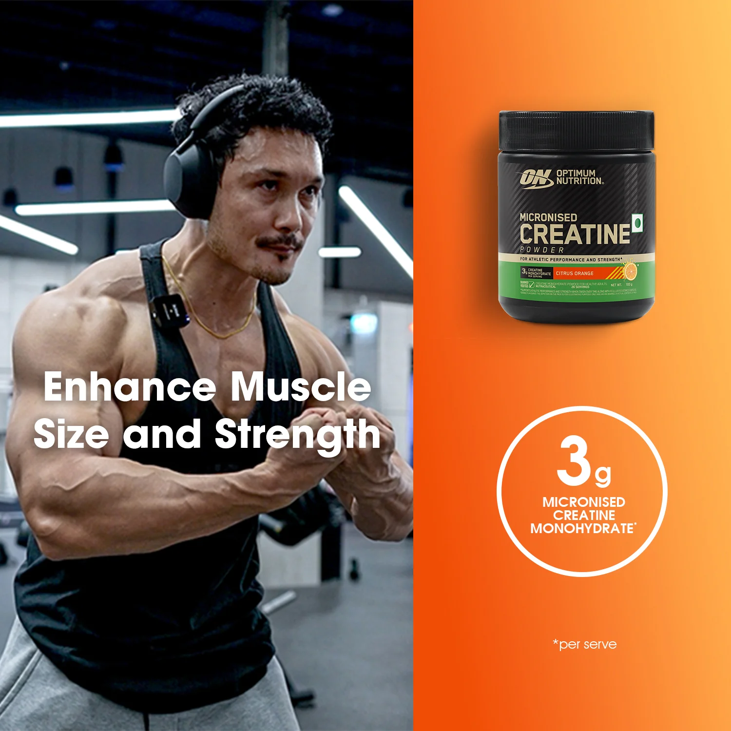 Optimum Nutrition (ON) Micronized Creatine Powder - 100g,  Citrus Orange - Image 3